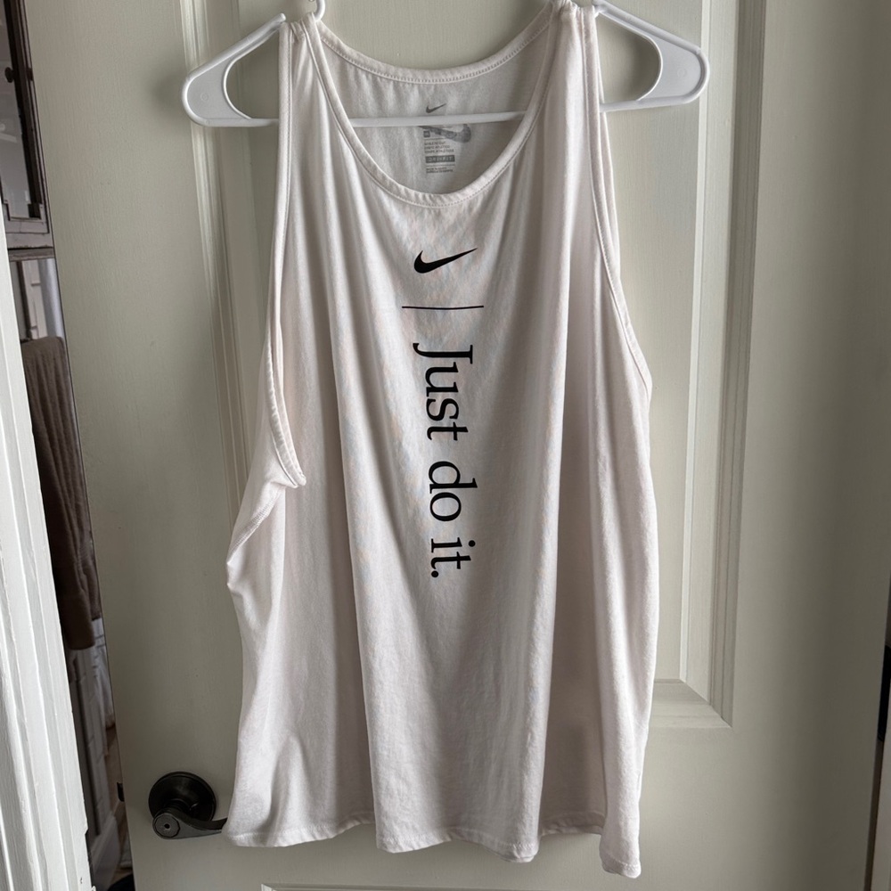 Nike White Tank Top with Black Vertical 'Just Do It.' Graphic